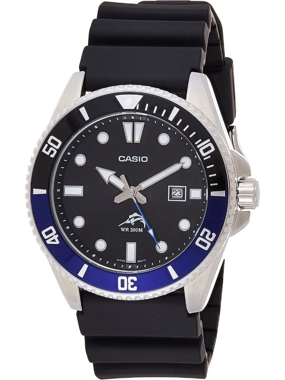 Unisex Black Blue Stainless Steel Case Resin Band Analog Date Display Watch